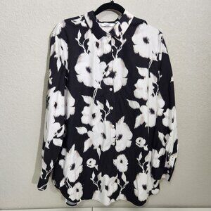 Chicos Shirt Size 18 Womens Floral Button Black & White